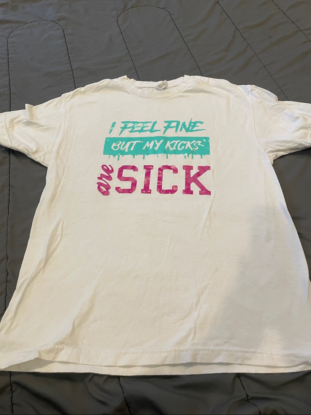 Alstyle White Tee with Teal and Pink Graphic